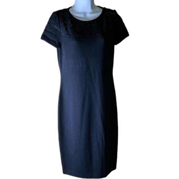 Vintage St. John Collection Black Knit Dress Size 2 Sheath Crochet Short Sleeve - Picture 3 of 10